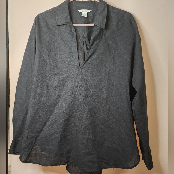 Linen black oversized shirt, with collar, linen Cotton blend, h&m, v-neck - Picture 1 of 6